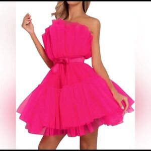 Neon Pink bow mesh dress